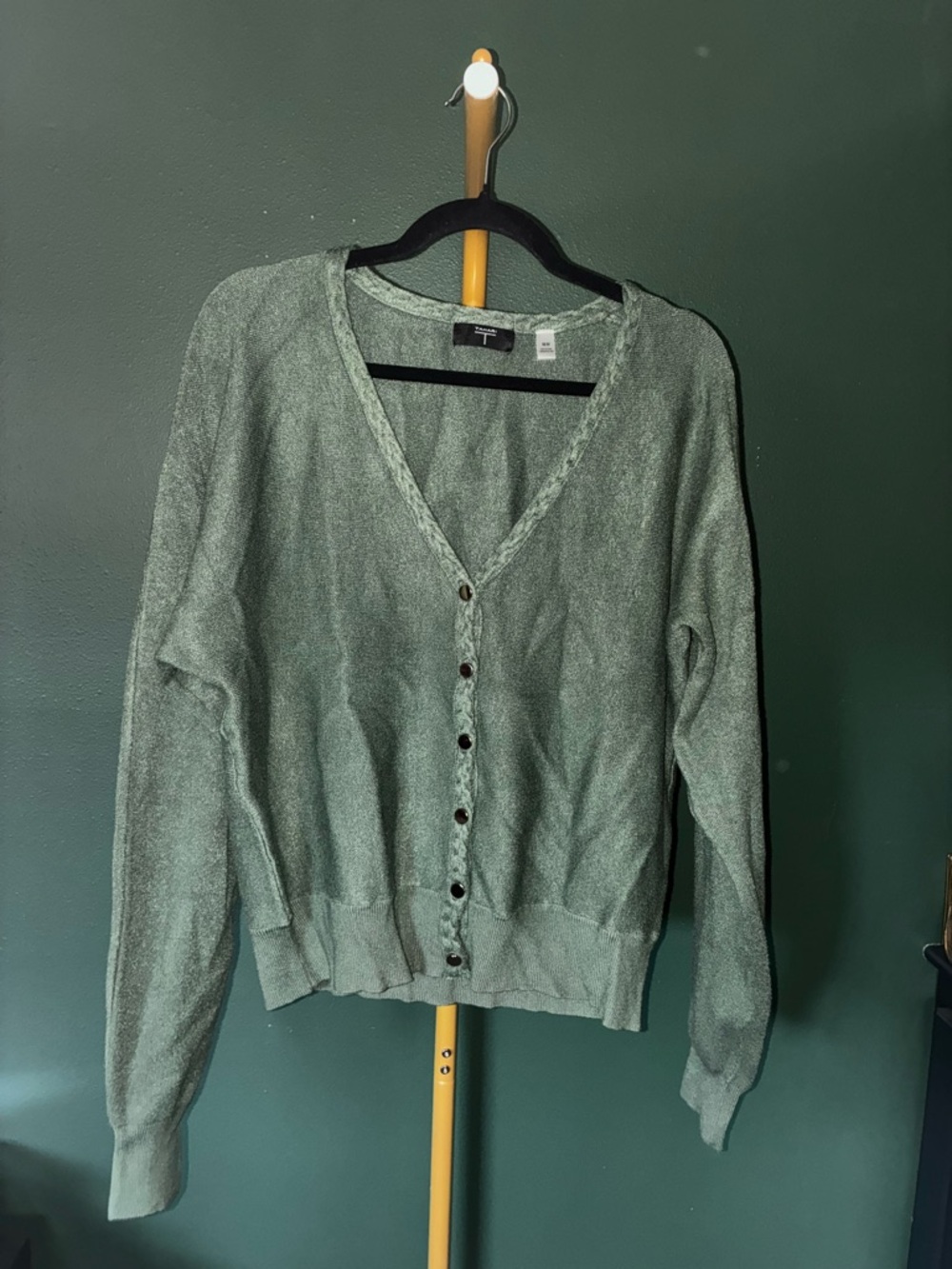 Tahari Sage Green V-Neck Button Cardigan